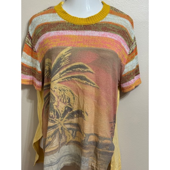 We The‎ Free People IBIZA SWIT Knit Sleeve Palm Tree Tee - Picture 3 of 6